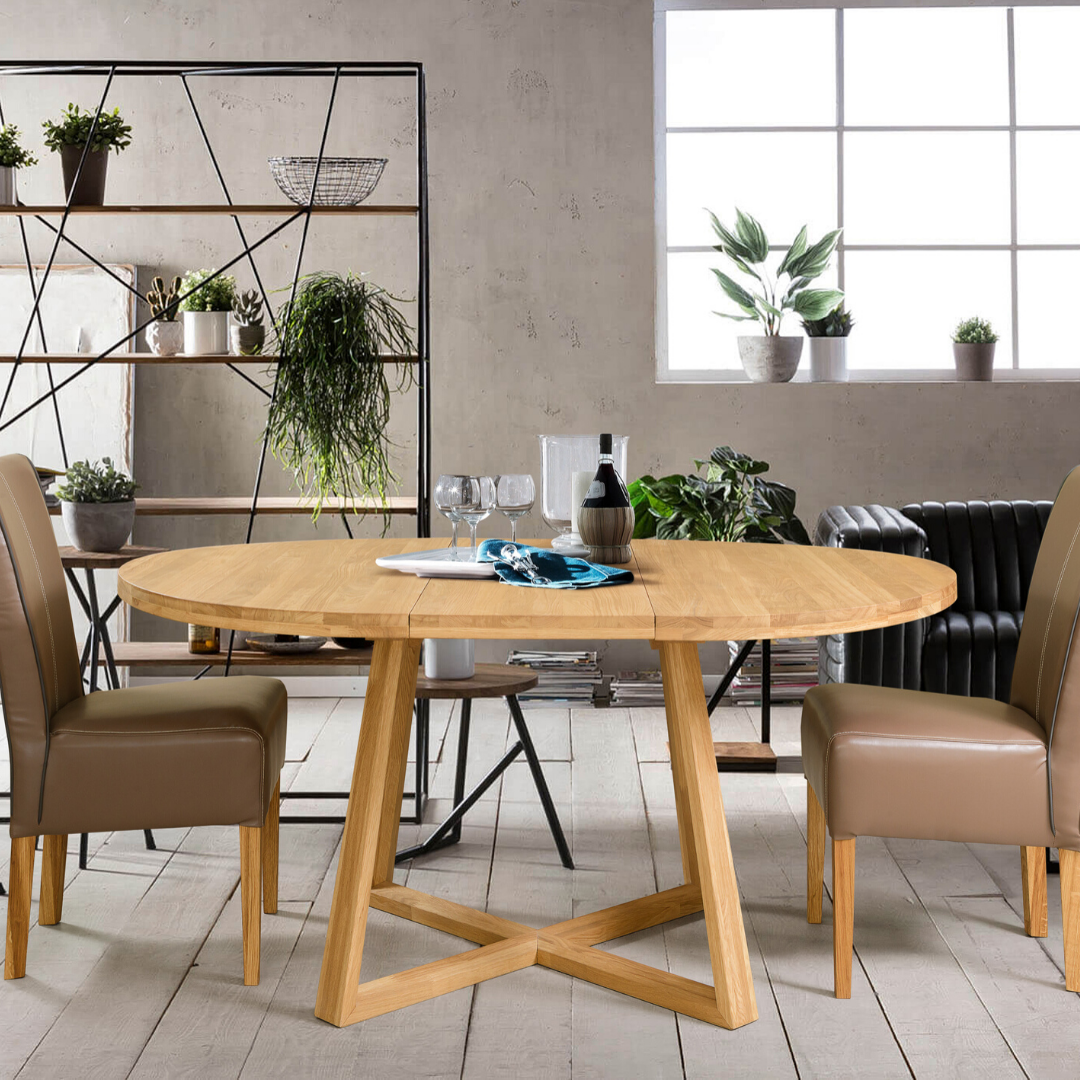 NordicStory Mesa redonda extensible de comedor madera maciza roble
