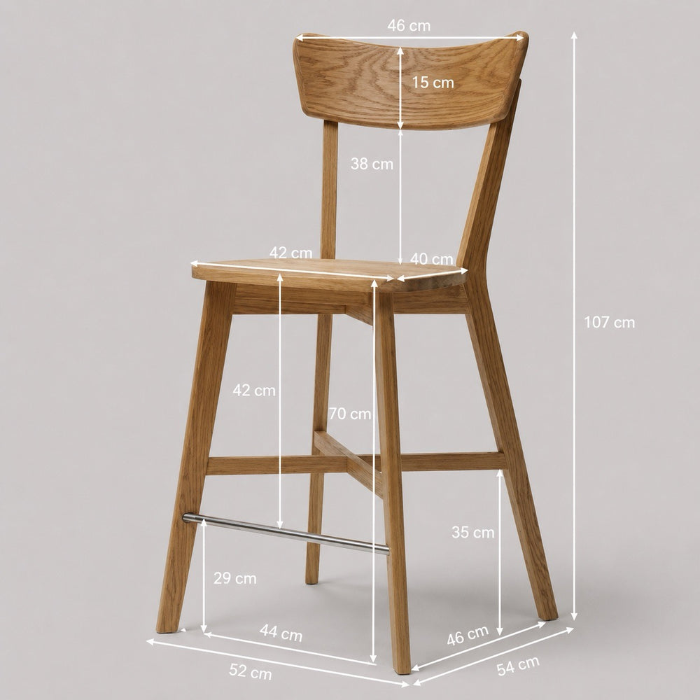 Taburete de bar con respaldo de madera maciza de roble Diana | NordicStory