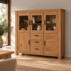 Muebles de salón Aden en madera maciza de roble natural. 