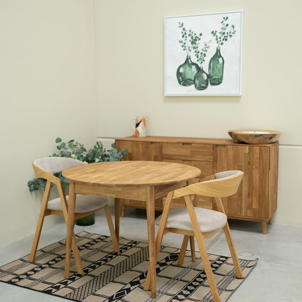 Mesa de comedor redonda y extensible de madera maciza de roble Escandi 3 | NordicStory