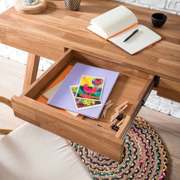 Mesa escritorio de madera maciza de roble Einstein 2 con estanteria flotante | NordicStory