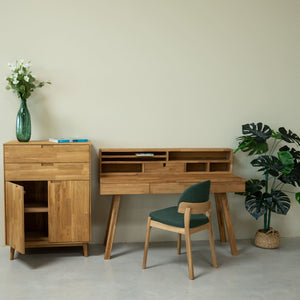 Mesa escritorio de madera maciza de roble Einstein 2 con estanteria flotante | NordicStory