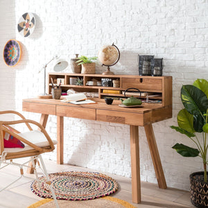 Mesa escritorio de madera maciza de roble Einstein 2 con estanteria flotante | NordicStory
