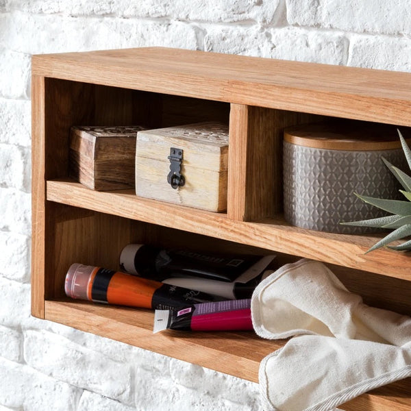 Mesa escritorio de madera maciza de roble Einstein 2 con estanteria flotante | NordicStory