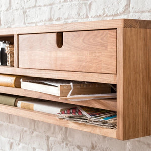 Mesa escritorio de madera maciza de roble Einstein 2 con estanteria flotante | NordicStory