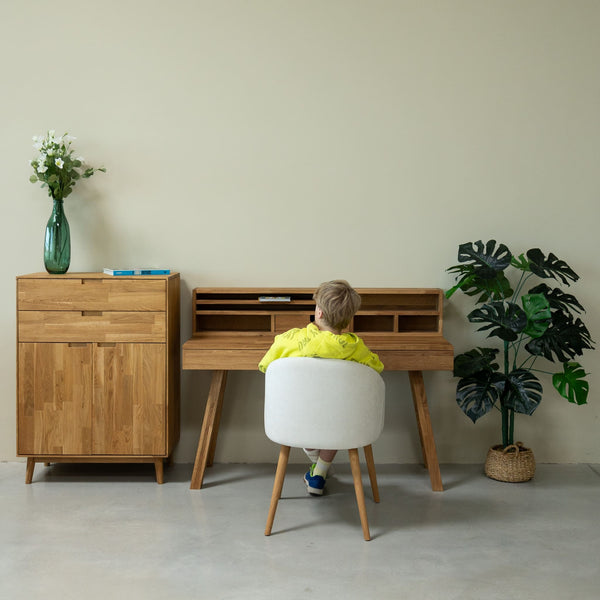 Mesa escritorio de madera maciza de roble Einstein 2 con estanteria flotante | NordicStory
