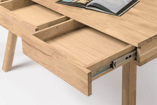Mesa escritorio de madera maciza de roble Einstein 2 con estanteria flotante | NordicStory