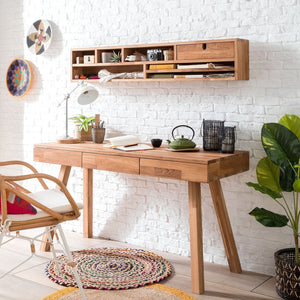 Mesa escritorio de madera maciza de roble Einstein 2 con estanteria flotante | NordicStory