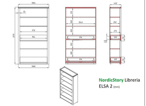 Libreria Estanteria de pared con 2 cajones de madera maciza de roble Elsa 2 | NordicStory