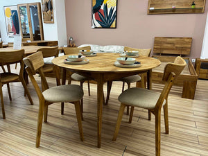 Mesa de comedor redonda y extensible de madera maciza de roble Escandi 5 | NordicStory