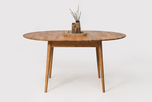 Mesa de comedor redonda y extensible de madera maciza de roble Escandi 5 | NordicStory