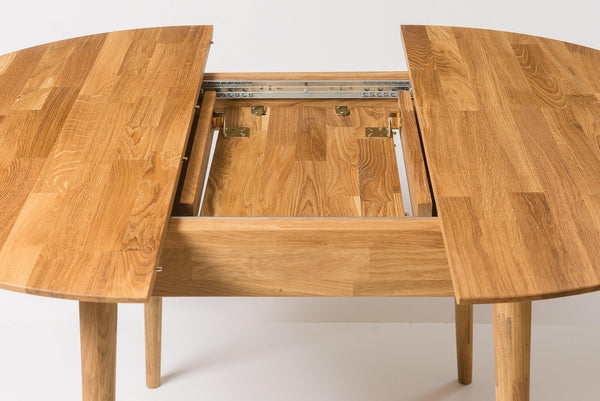 Mesa de comedor redonda y extensible de madera maciza de roble Escandi 5 | NordicStory