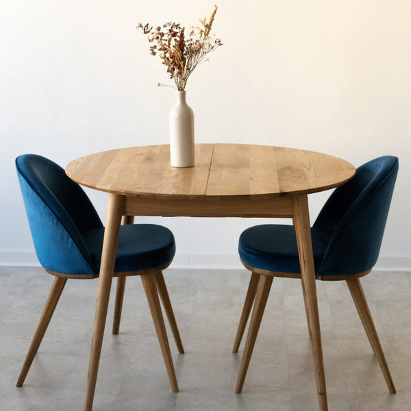 Mesa de comedor redonda y extensible de madera maciza de roble Escandi 3 | NordicStory