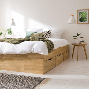 Cama con almacenaje de madera maciza de roble Sofia | NordicStory