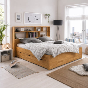 Cama con almacenaje de madera maciza de roble Sofia | NordicStory