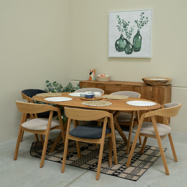 Pack de 2 o 4 Sillas de Comedor de madera maciza de roble Knut, tapizado Beige/Gris Antracita | NordicStory