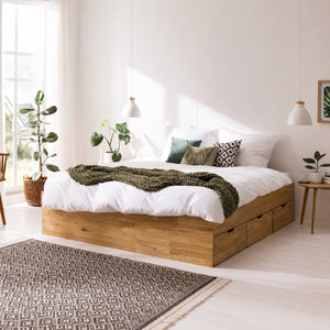 Cama con almacenaje de madera maciza de roble Sofia | NordicStory