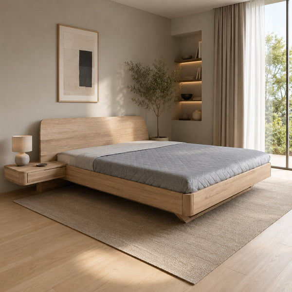 Cama de madera maciza de roble con mesillas adosadas ALINA | NordicStory