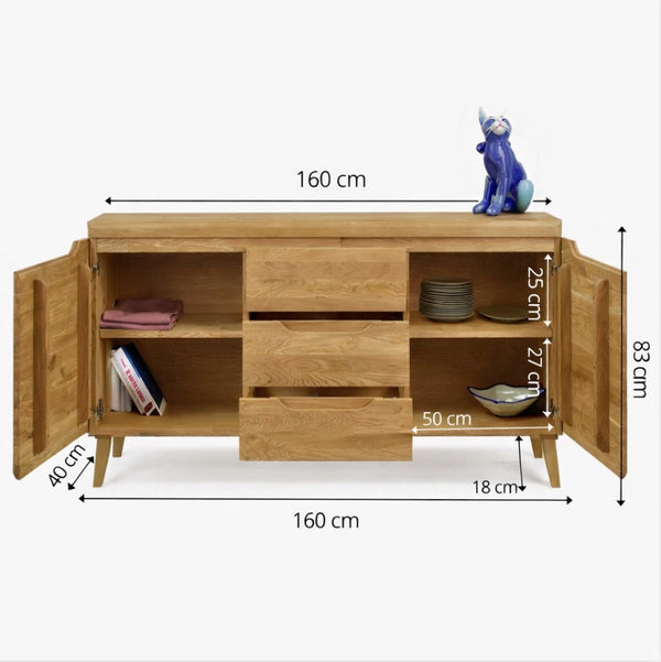 Aparador Cómoda de madera maciza roble Milan 3 | NordicStory