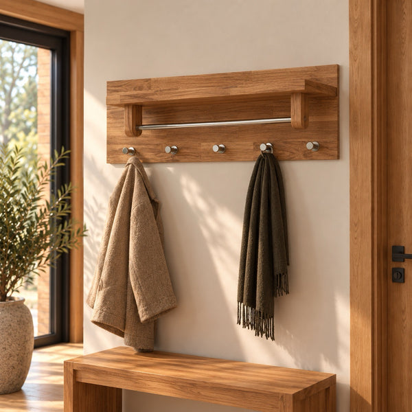 Perchero de pared de madera maciza de roble Litet | NordicStory