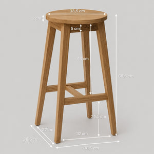 Pack de 2 Taburetes de Bar de Madera Maciza de Roble Diana | NordicStory