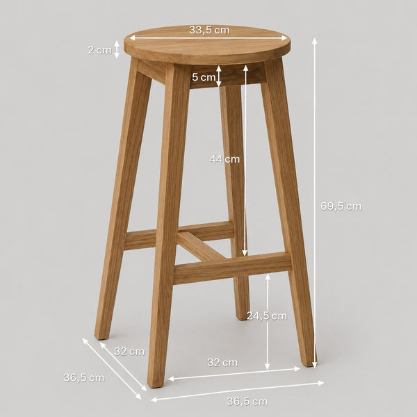Pack de 2 Taburetes de Bar de Madera Maciza de Roble Diana | NordicStory